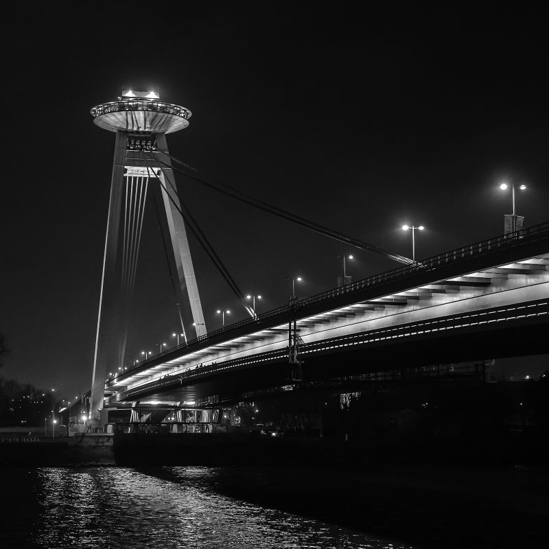 SNP Brücke über die Donau - Restaurant auf den Brückenpfeilern